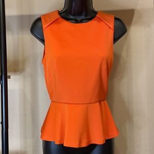 W118 Walter Baker Full Zip Peplum Sleeveless Top In Red Orange size XS